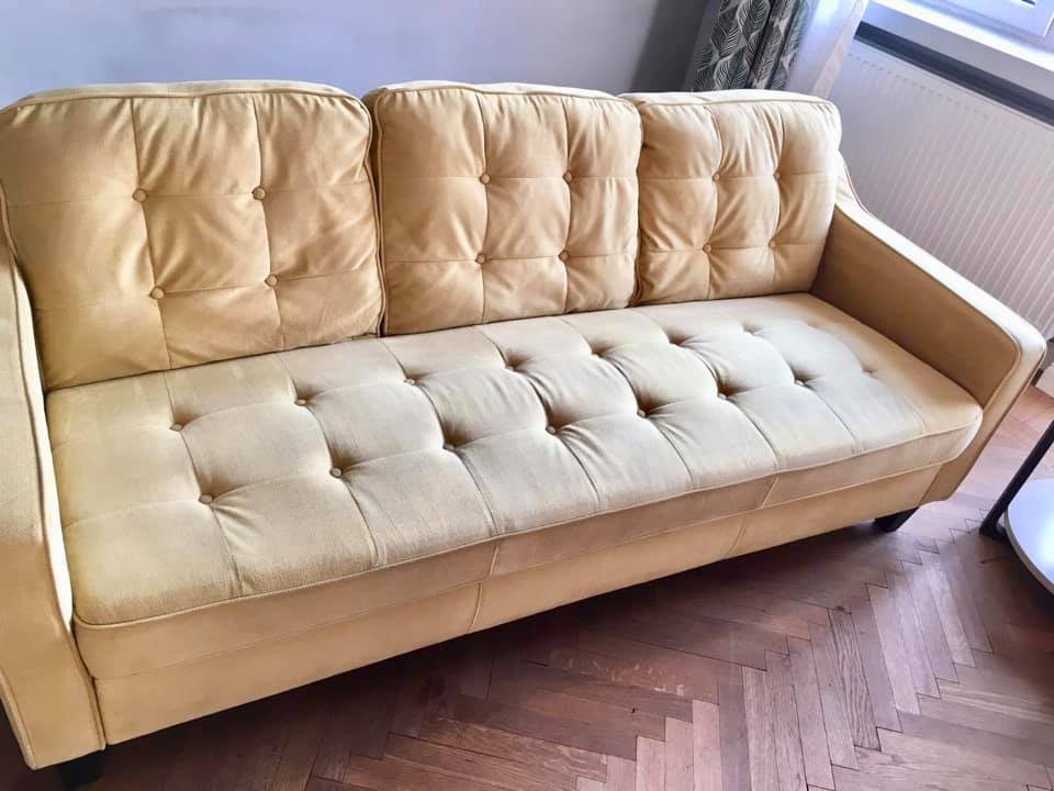 canapeluta mentenanta, canapea, catifea, crem, murdara- topmop.ro